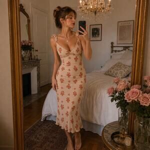 HTF Rouje Paris Linda Floral Mesh Midi Dress FR 36 US 4 NWOT Rare